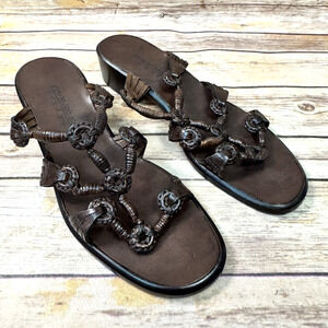 Cole Haan Womens Dark Brown Leather Woven Slip On Block Heel Sandals 8.5N